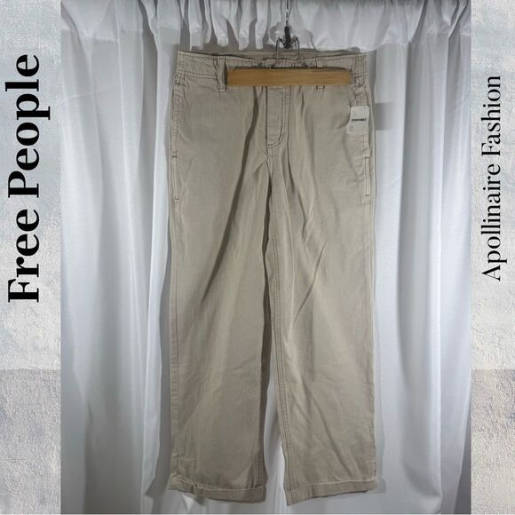 Free People Women’s Buttonfly Khakis in Beige NWT Size 25, 26 - Picture 1 of 7